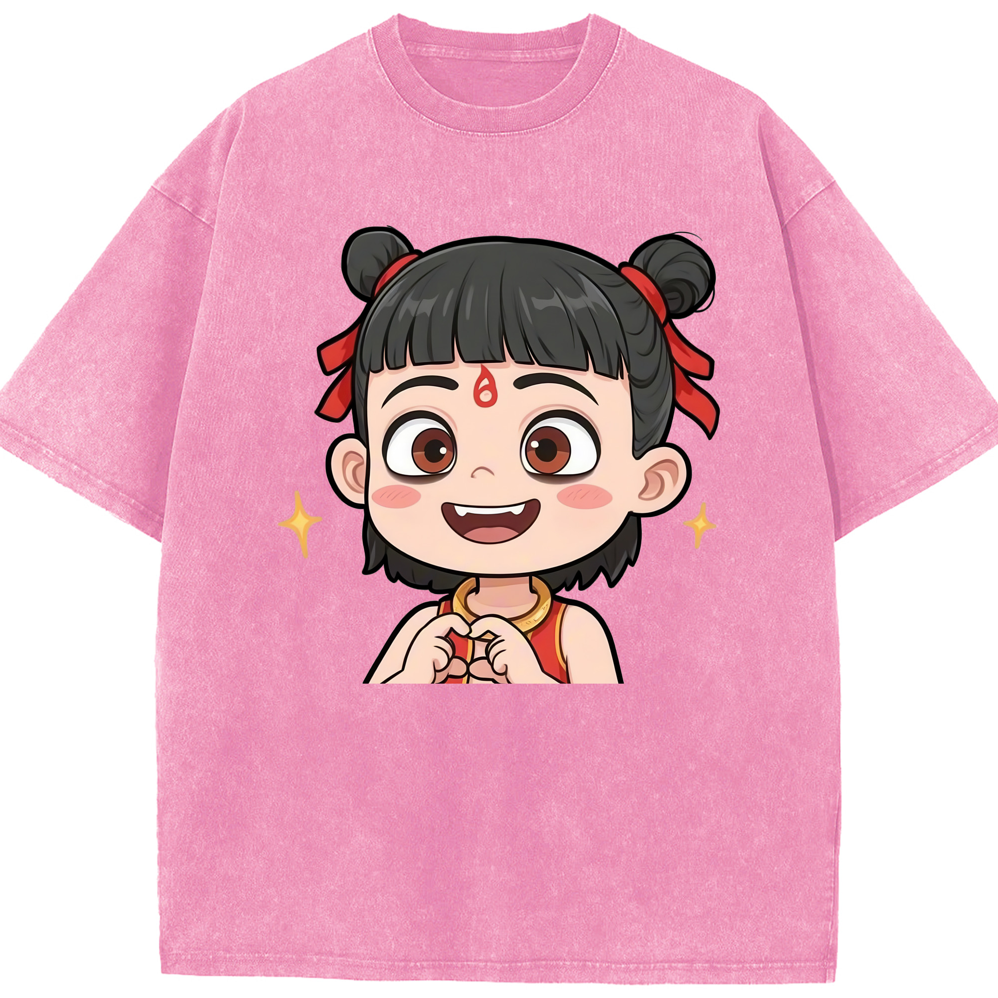 （画像用） Ne Zha 2 ナタ 魔童の大暴れ 綿100% ヴィンテージ風 半袖Tシャツ（フロントプリント）